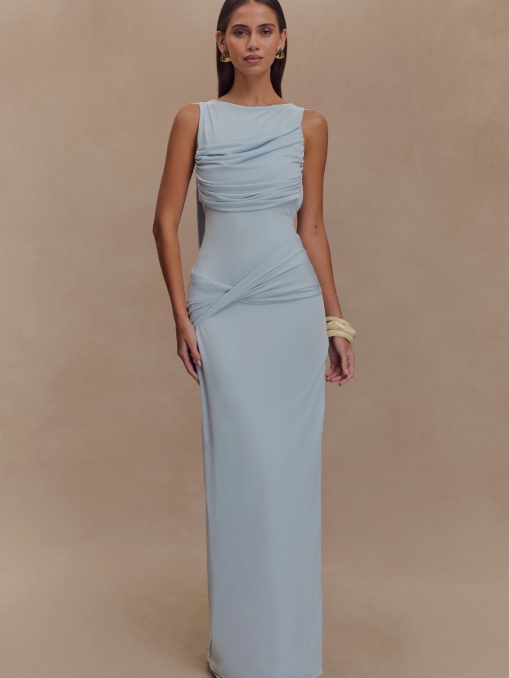 Meshki Henley Draped Maxi Gown in Periwinkle